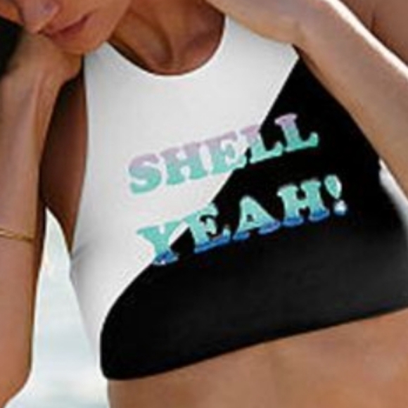 Victoria secret- 2016 Color Block High Neck "Shell Yeah" Swim Top-M - Picture 3 of 3